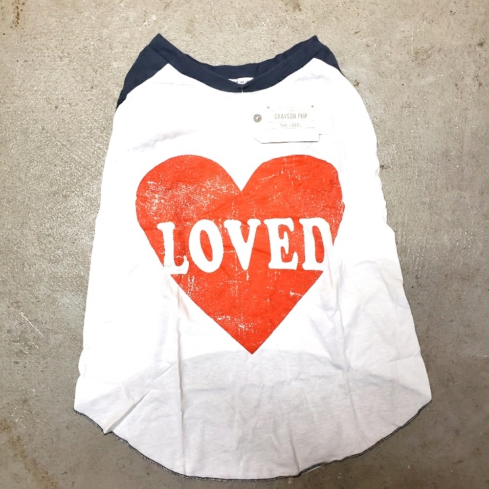 Grayson Pup - 'Loved' Raglan Dog Tee - White - NEW